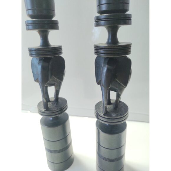 Ebony Wood Carved Elephant Candle Holders set of two 9 1/2" tall - Picture 13 of 13